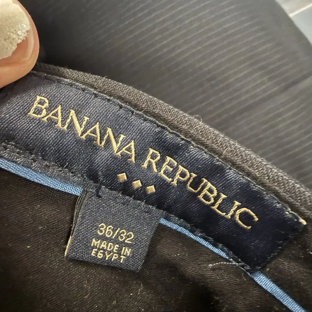 Banana Republic Wool Blend Dress Pants Men's 36x32 Black Striped Flat Front Pock